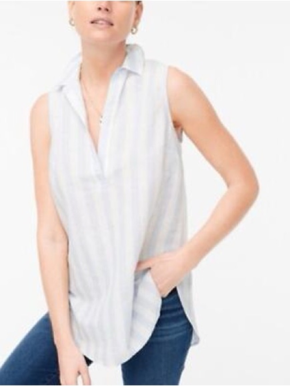 J. Crew Linen Sleeveless Striped Popover Tunic